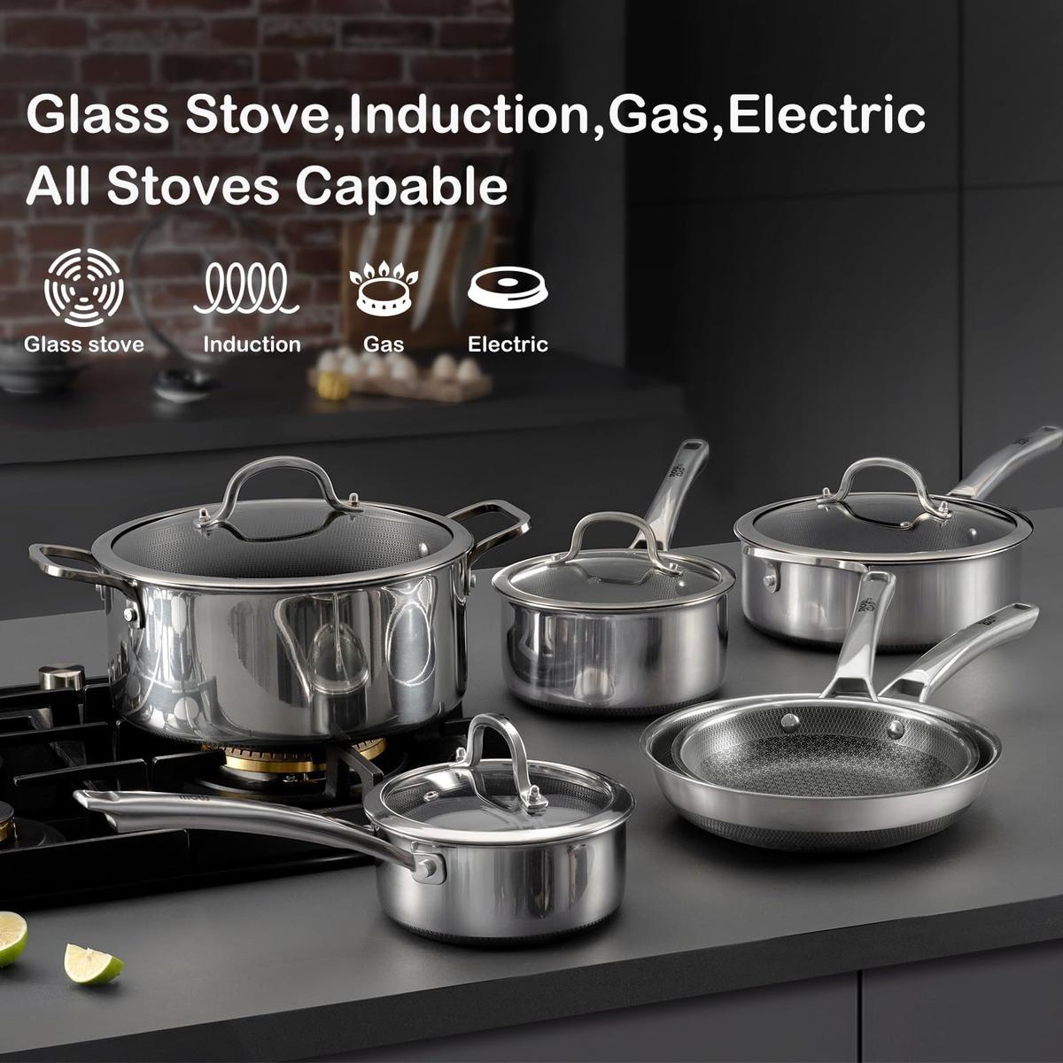 10-Piece Hybrid Nonstick Stainless Cookware Set